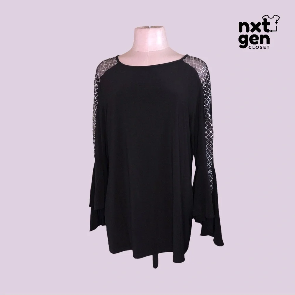 🔥NWT🔥 MSK Women’s Sparkling Mesh Bell Sleeve Top - Picture 2 of 7